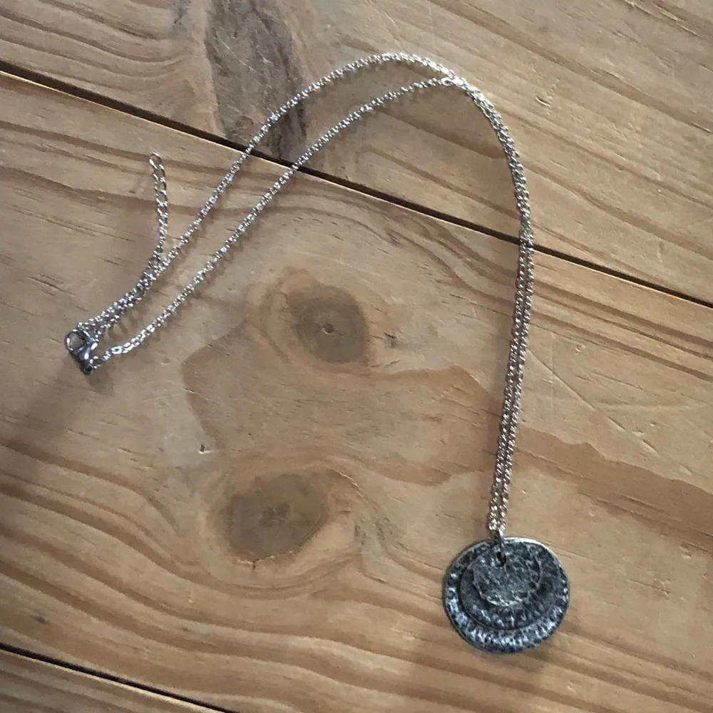 Handcrafted dual layer hammered metal pendant on chain necklace